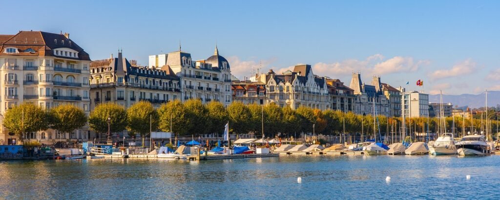geneva, lake geneva, boats, building, port, nature, city, lake, cityscape, riverbank, lakeside, switzerland