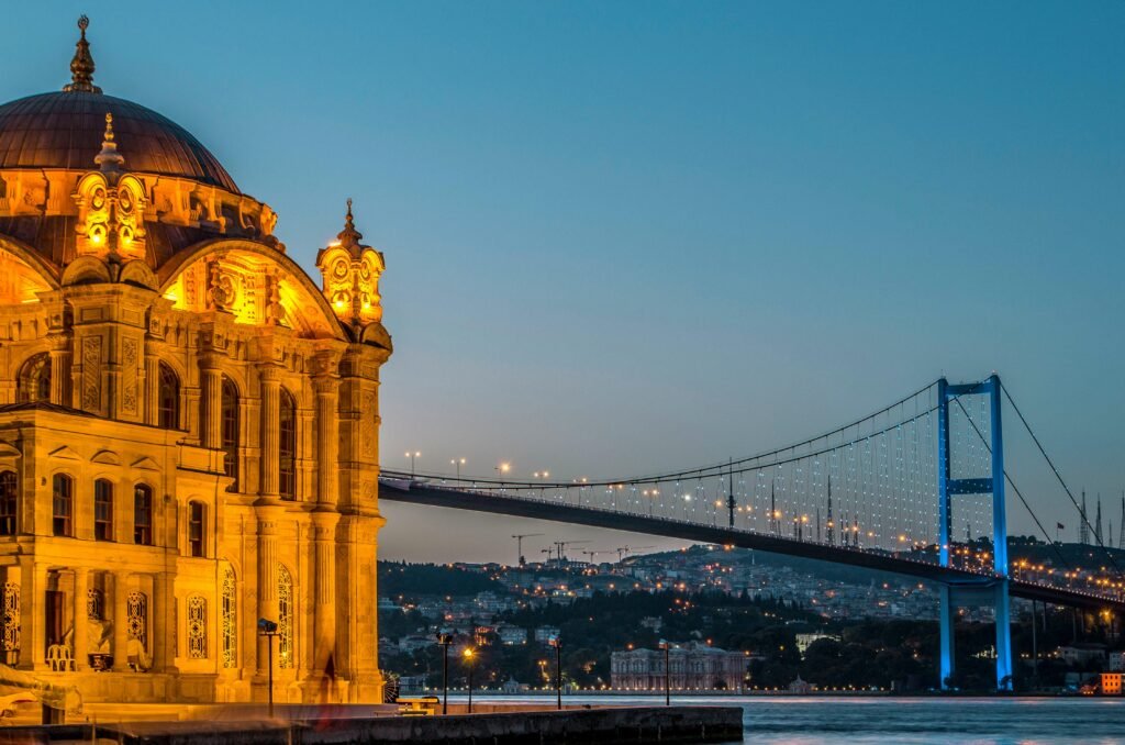 Illuminated Ortaköy Mosque and Bosphorus Bridge on my Istanbul travel guide
