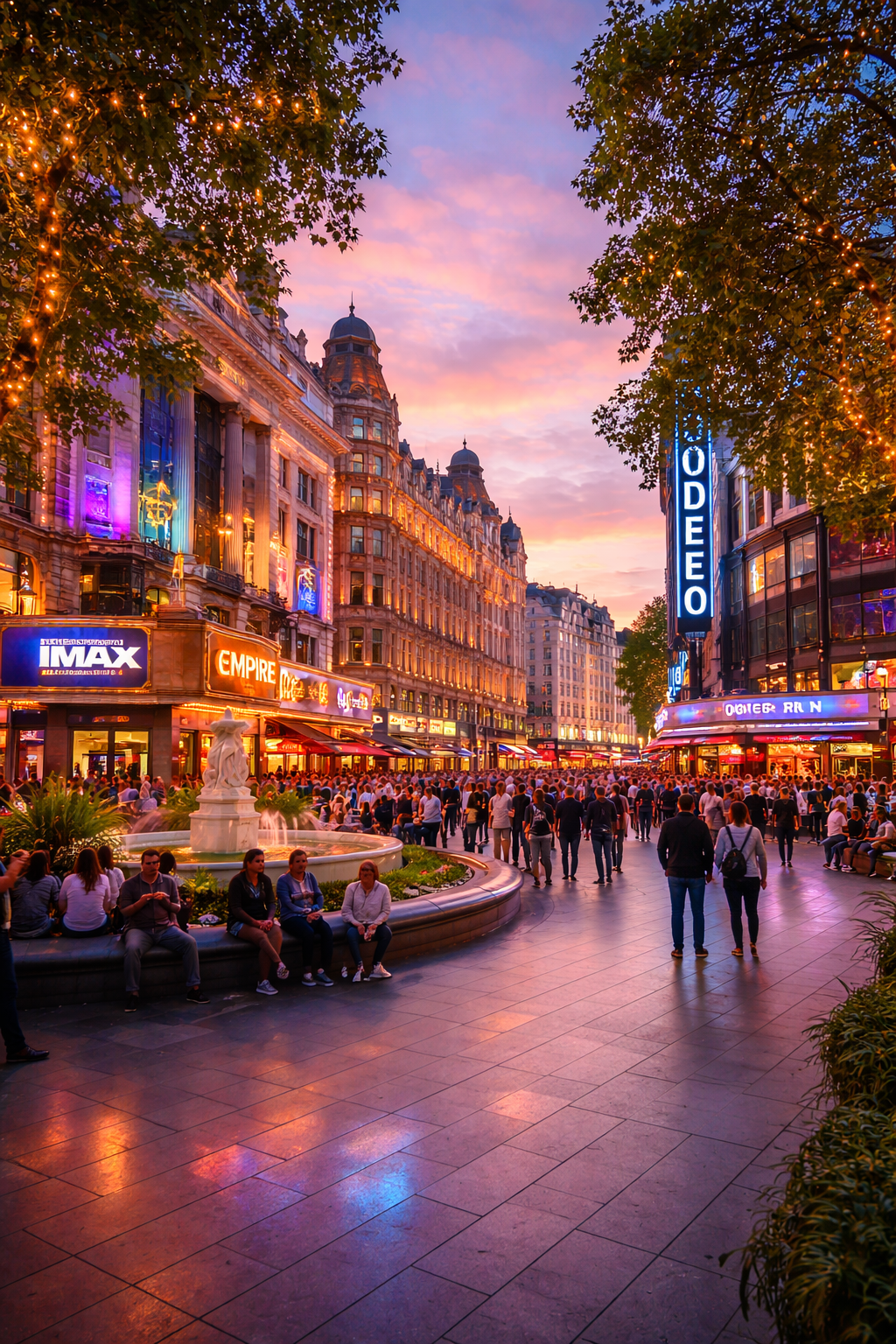 Vibrant London city square at sunset