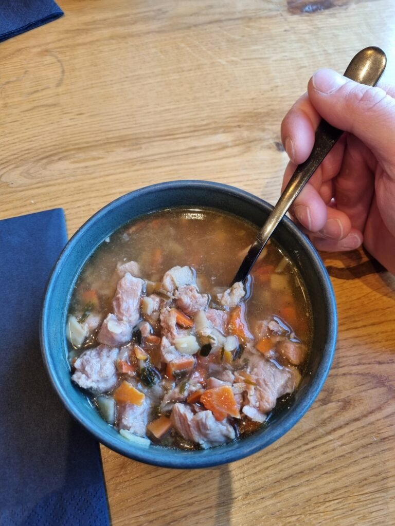 Bowl of lamb soup with meat and vegetables is the best winter dish in Akureyri