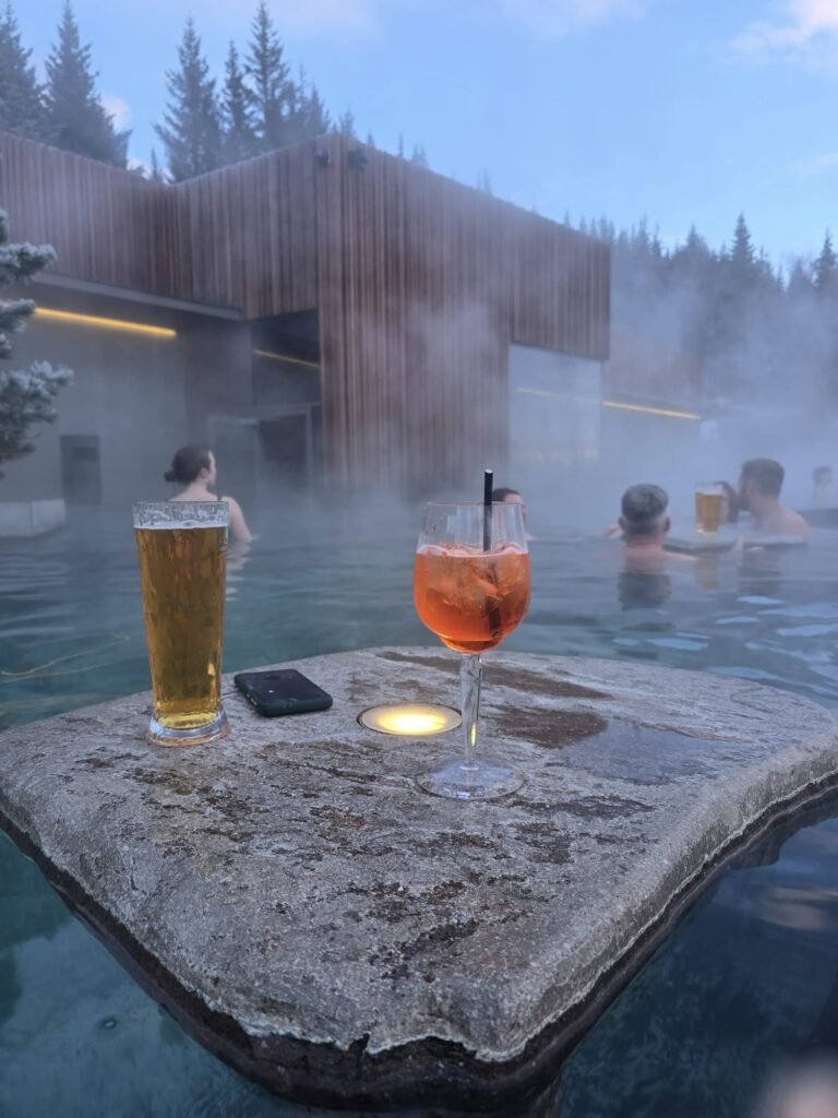 Relaxing in a steamy hot spring in Forest Lagoon Akureyri.