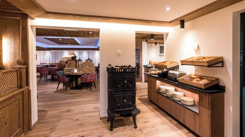 Modern dining area with rustic decor