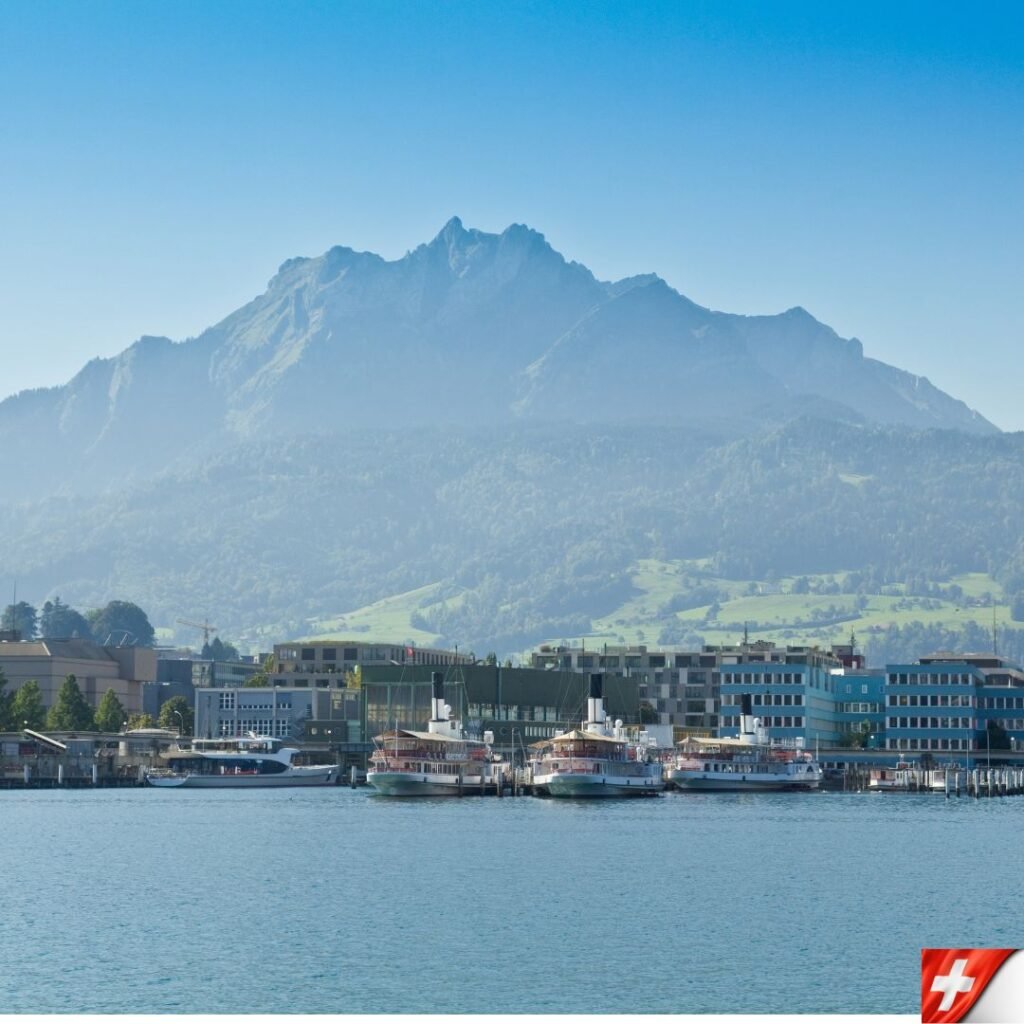 Scenic view of mountains and harbour.
