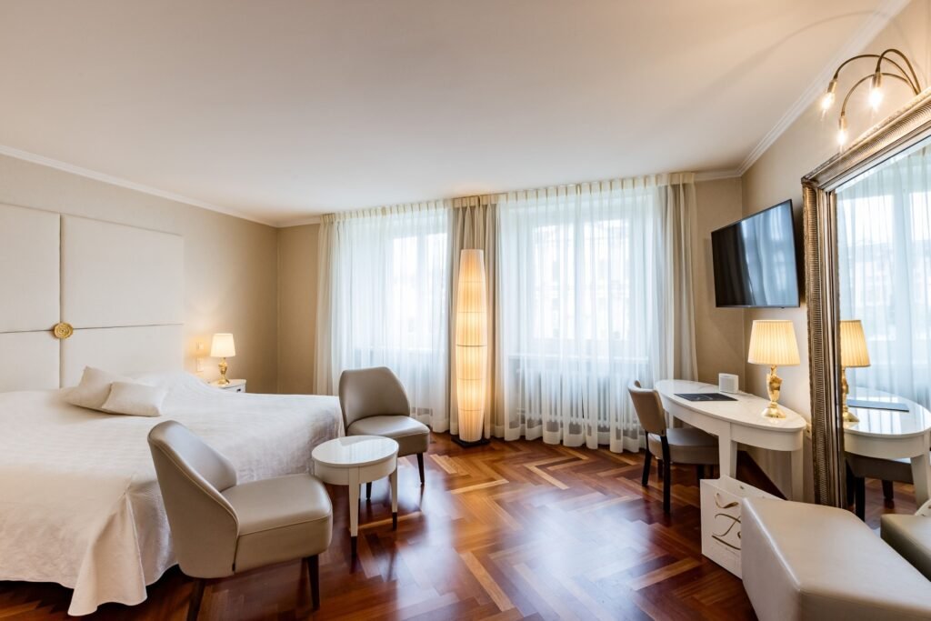Modern hotel room with elegant decor