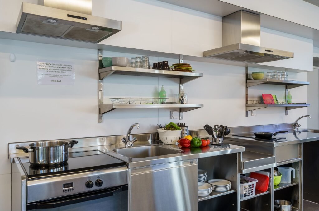Modern kitchen with stainless steel appliances