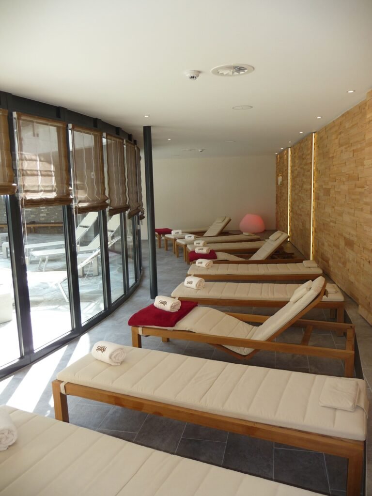 Relaxing spa with sun loungers