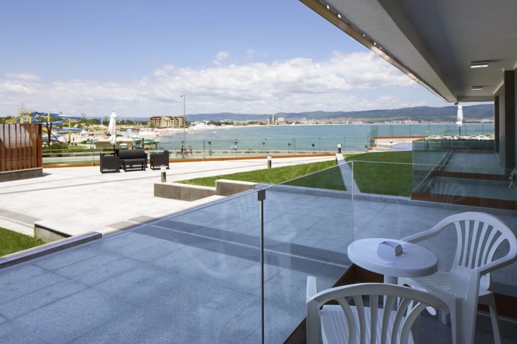 Paradiso Aparthotel sea view terrace Sunny Beach and Nessebar coastline Bulgaria