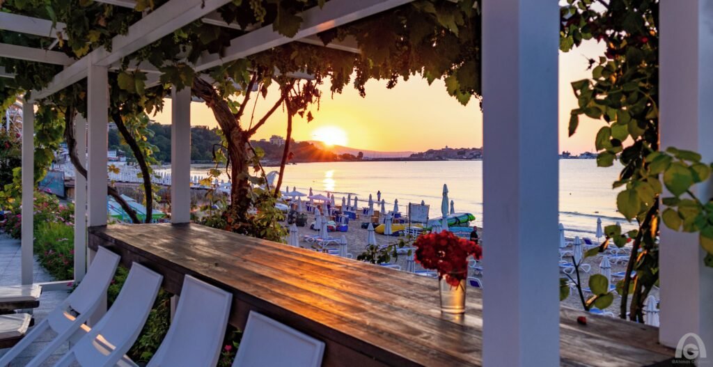 Aphrodite Beach Hotel Nessebar seaside restaurant sunset view Bulgaria