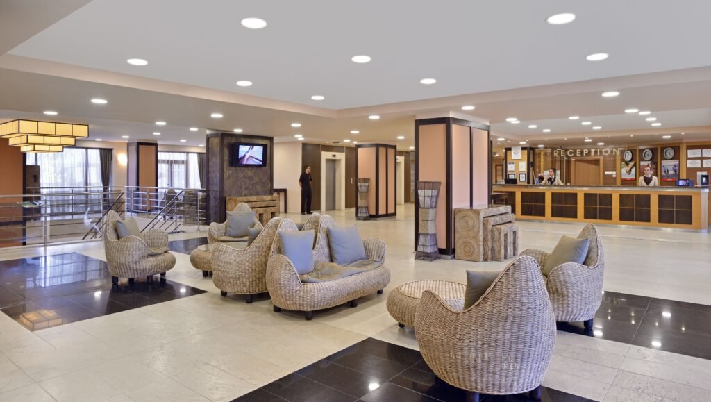 Sol Nessebar Mare hotel lobby and reception area modern interior Bulgaria