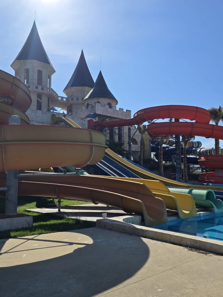 children water slides Aquapark Paradise Nesebar castle themed area Bulgaria