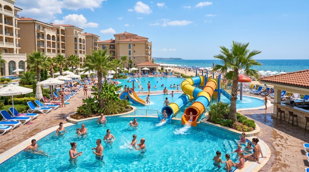 Family aquapark at a Sunny Beach hotel