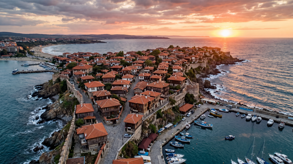 Historic houses in Sozopol overlooking the Black Sea