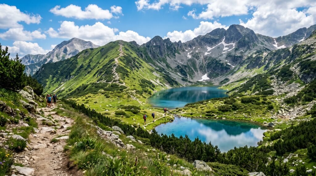Summer view of Bansko town and Pirin mountains