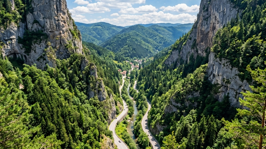 Green Rhodope mountain forest near Pamporovo in summer, Bulgaria