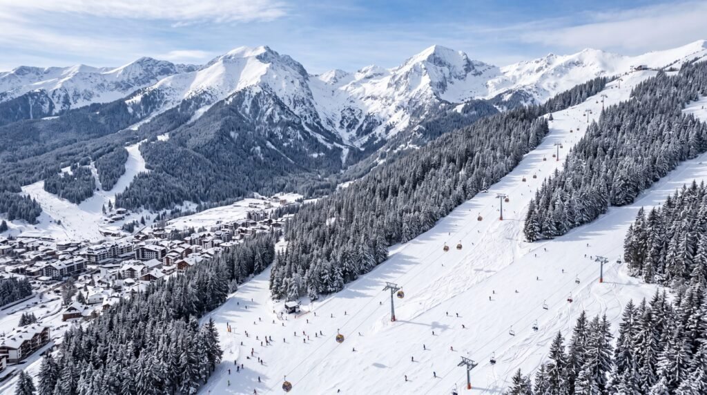 Snow-covered ski slopes in Bansko Bulgaria